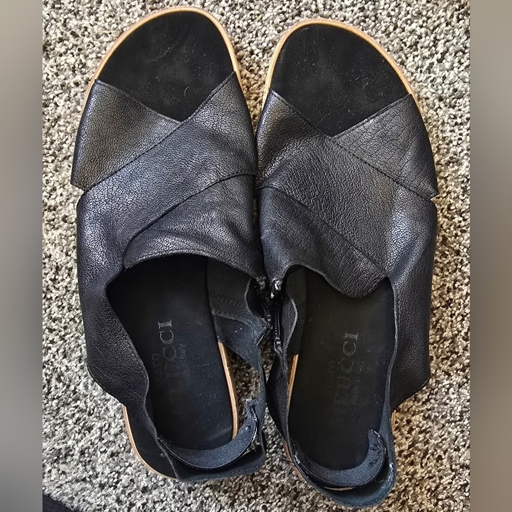 Sesto Meucci Black Leather Sylke Cross Strap Wedge Sandal 7.5 Italy Made - Picture 9 of 10